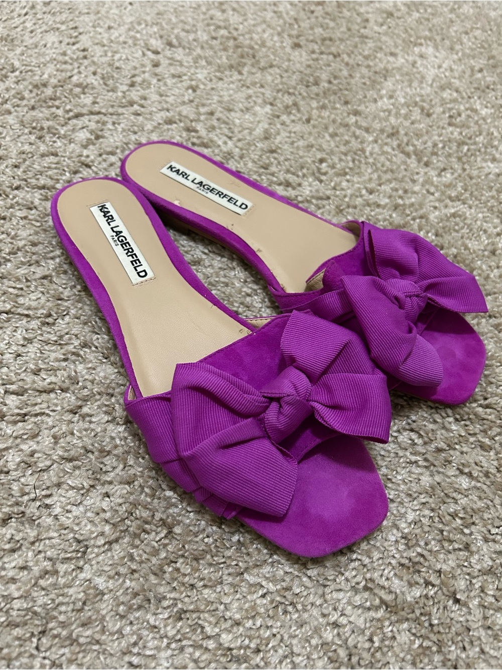Karl Lagerfeld Rosie Fuchsia Bow Slide Mules